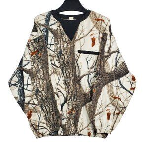 VTG Due North Sherpa Fleece Sweatshirt Men's L Tree Trunk Leaves Camo Camouflage